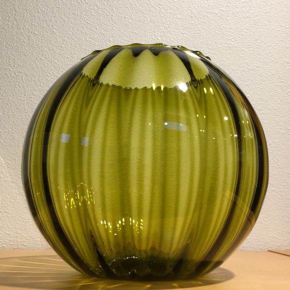 1960s-1970s ITALY EMPOLI ribbed glass bowl avocado - Picture 6 of 8